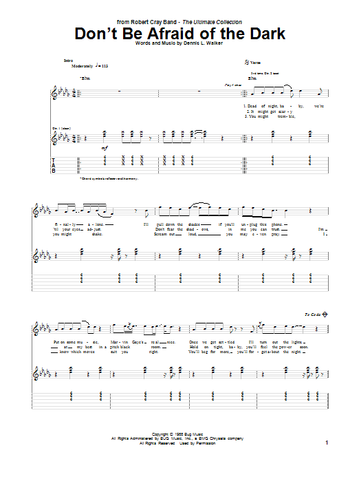 Robert Cray Don't Be Afraid Of The Dark sheet music notes and chords arranged for Guitar Tab