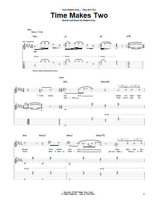 Robert Cray Time Makes Two sheet music notes and chords arranged for Guitar Tab