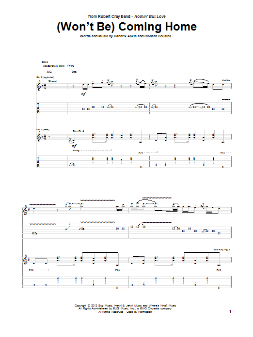 Robert Cray (Won't Be) Coming Home sheet music notes and chords arranged for Guitar Tab