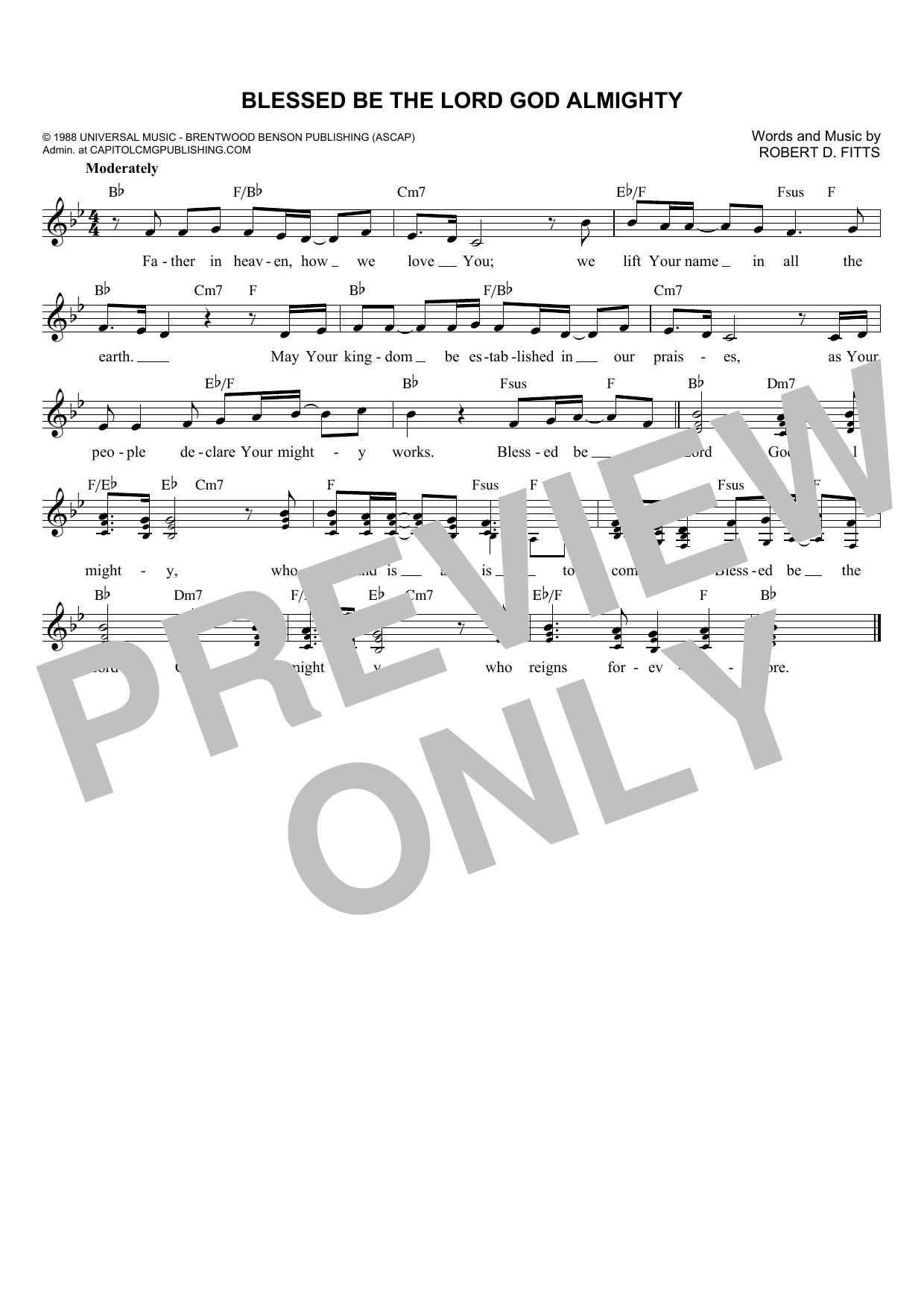 Robert D. Fitts Blessed Be The Lord God Almighty sheet music notes and chords arranged for Lead Sheet / Fake Book