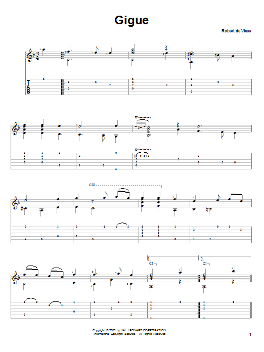 Robert de Visee Gigue sheet music notes and chords arranged for Solo Guitar