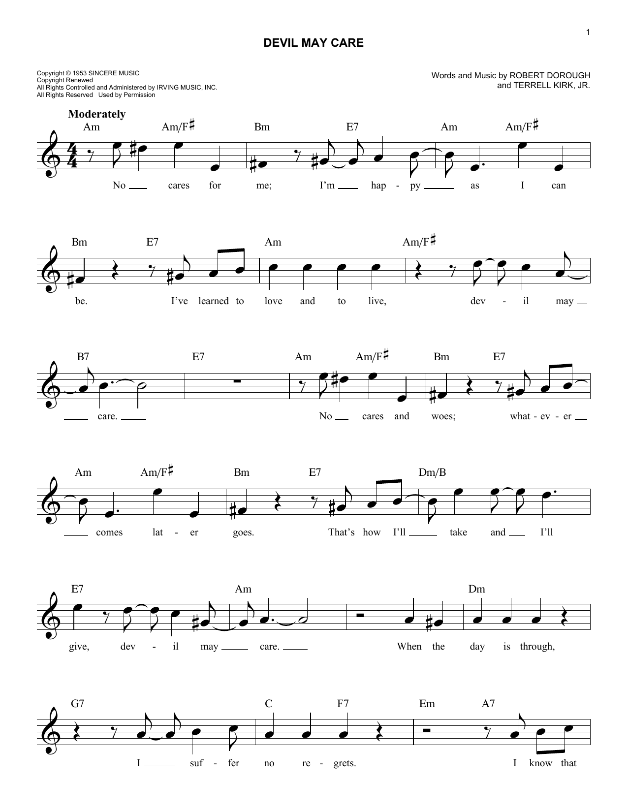 Robert Dorough Devil May Care sheet music notes and chords arranged for Real Book – Melody & Chords