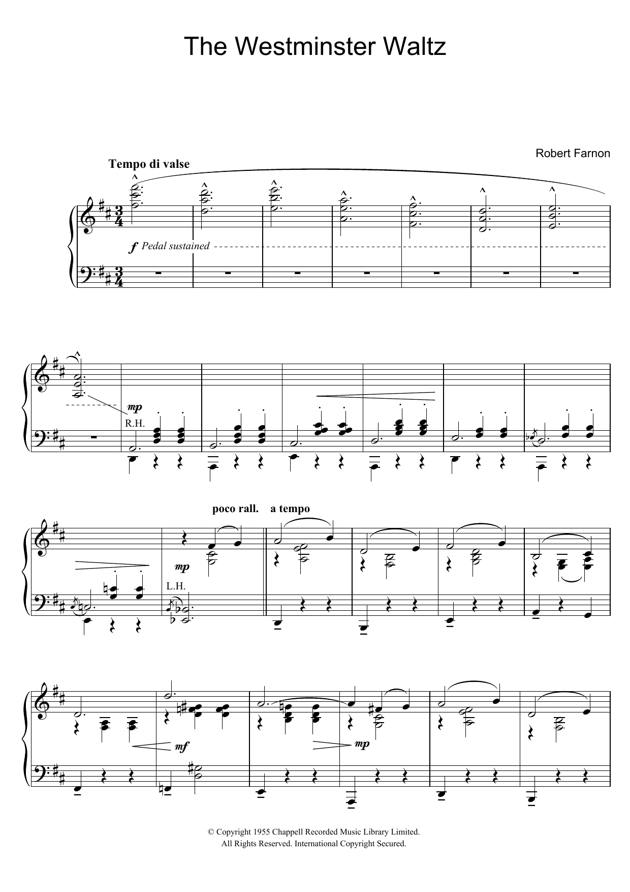 Robert Farnon The Westminster Waltz sheet music notes and chords arranged for Piano Solo
