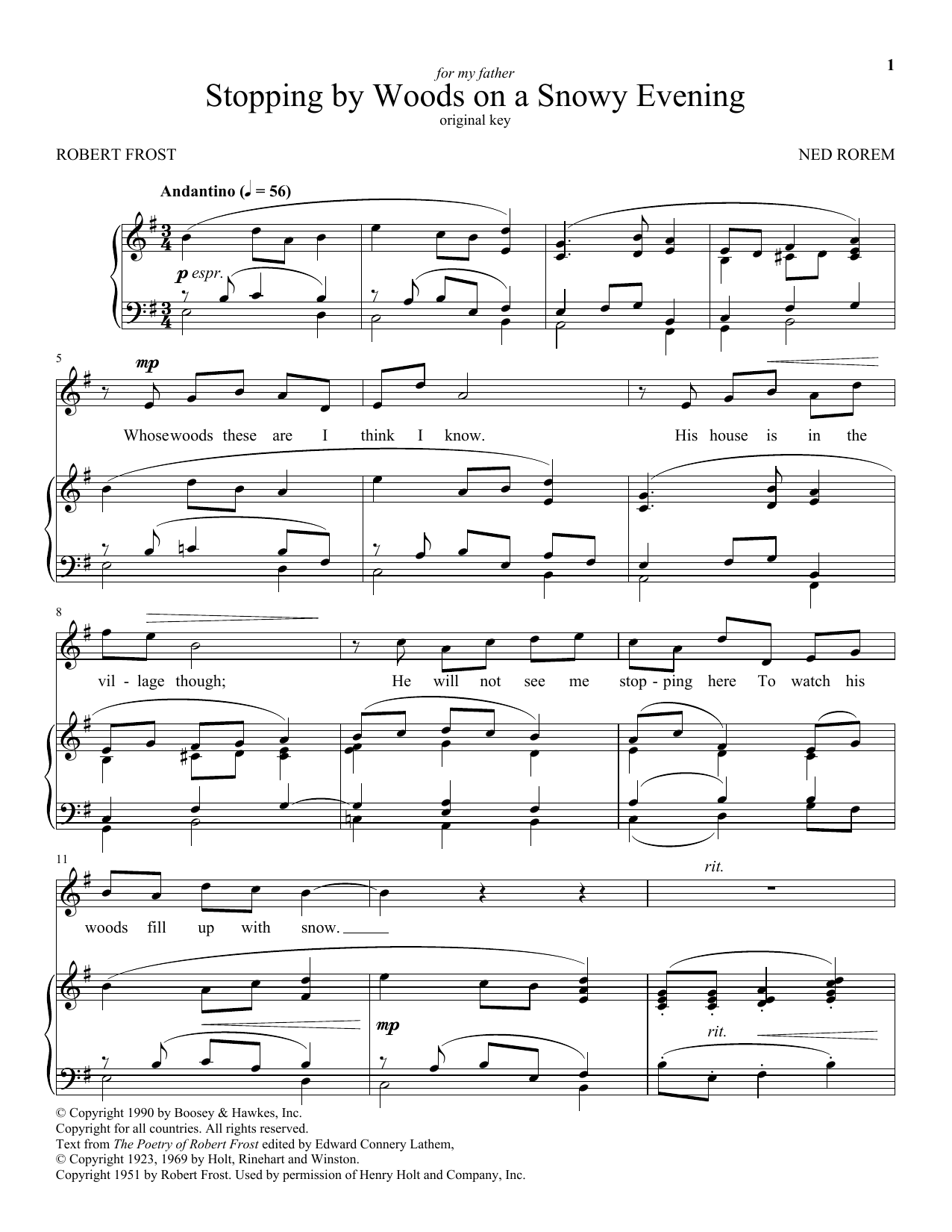 Robert Frost Stopping By Woods On A Snowy Evening sheet music notes and chords arranged for Piano & Vocal