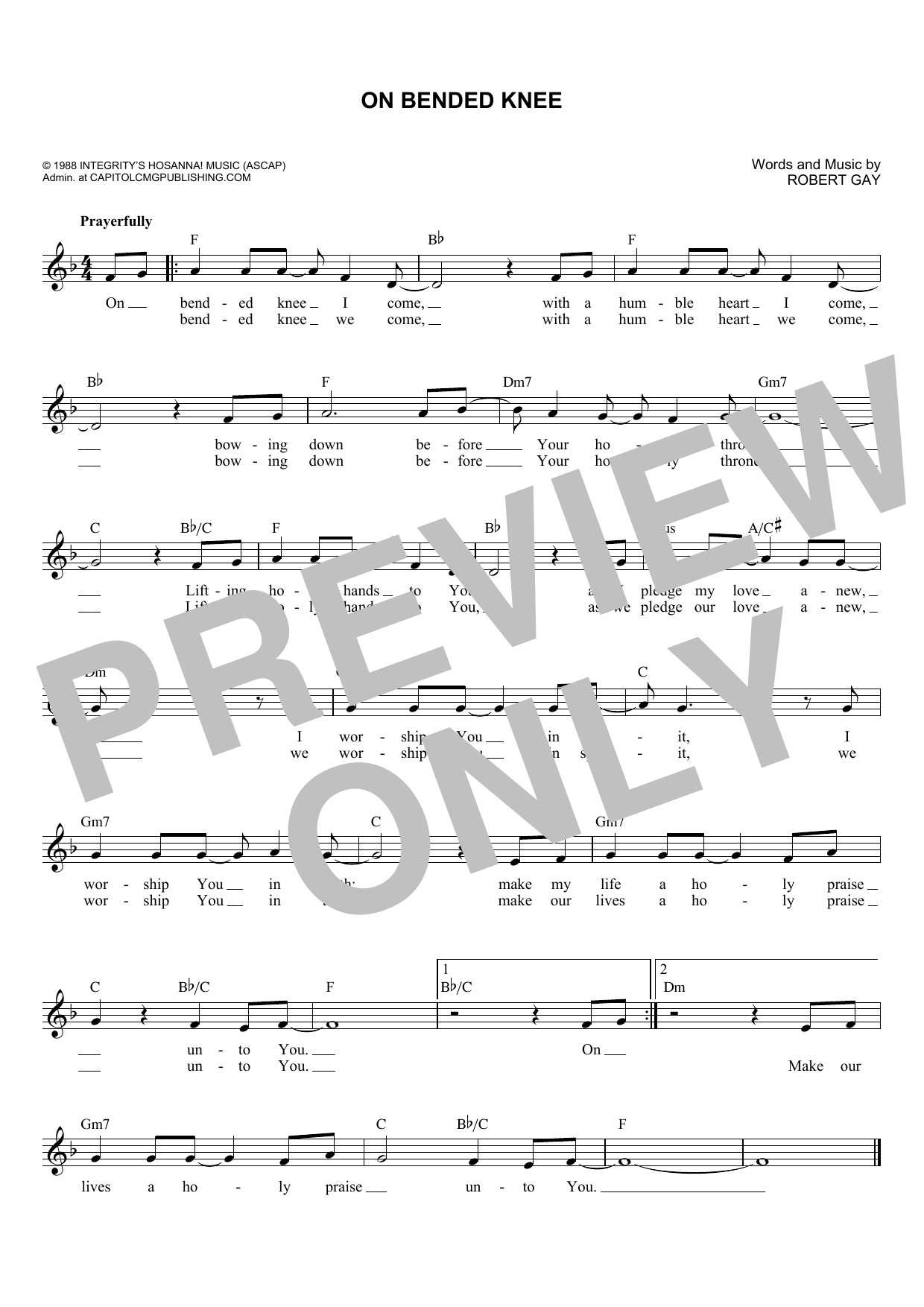 Robert Gay On Bended Knee sheet music notes and chords arranged for Lead Sheet / Fake Book