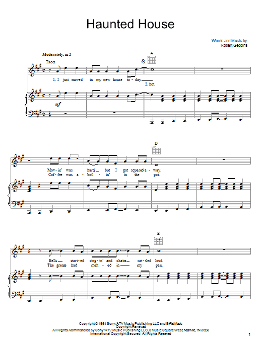 Robert Geddins Haunted House sheet music notes and chords arranged for Piano, Vocal & Guitar Chords (Right-Hand Melody)