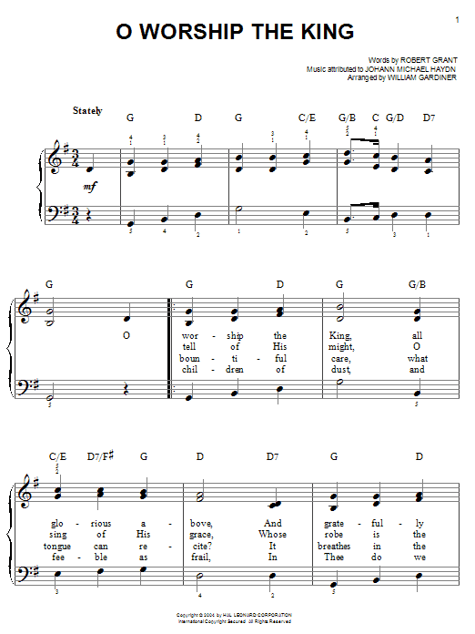 Robert Grant O Worship The King sheet music notes and chords arranged for Piano, Vocal & Guitar Chords (Right-Hand Melody)