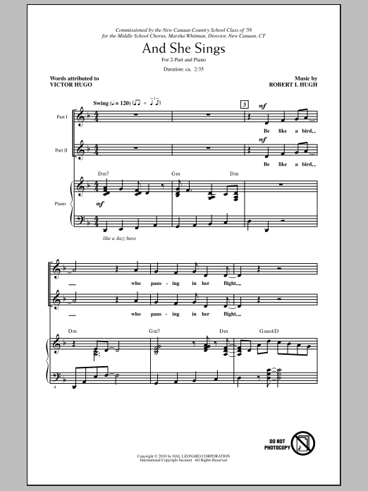 Robert Hugh And She Sings sheet music notes and chords arranged for 2-Part Choir