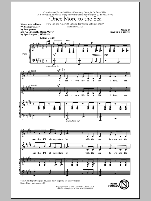 Robert Hugh Once More To The Sea sheet music notes and chords arranged for 2-Part Choir