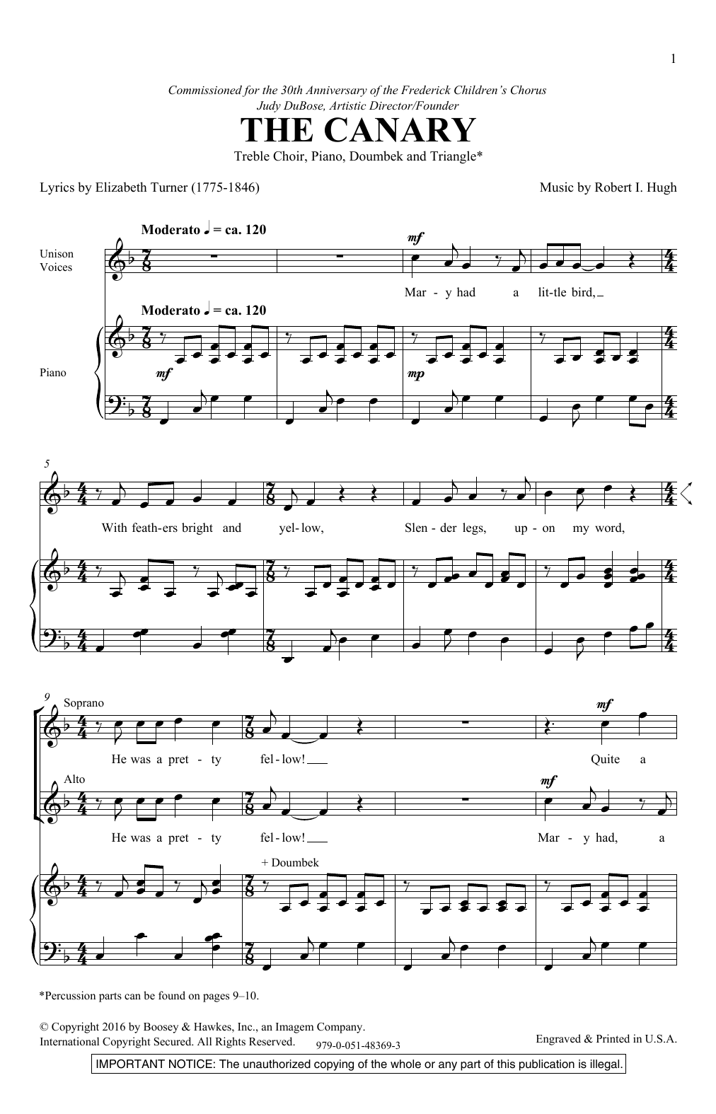 Robert Hugh The Canary sheet music notes and chords arranged for 2-Part Choir