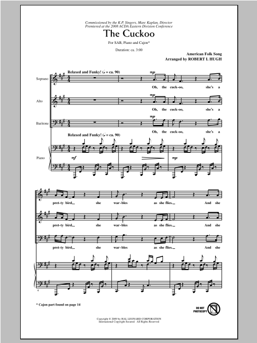 Robert Hugh The Cuckoo sheet music notes and chords arranged for SAB Choir