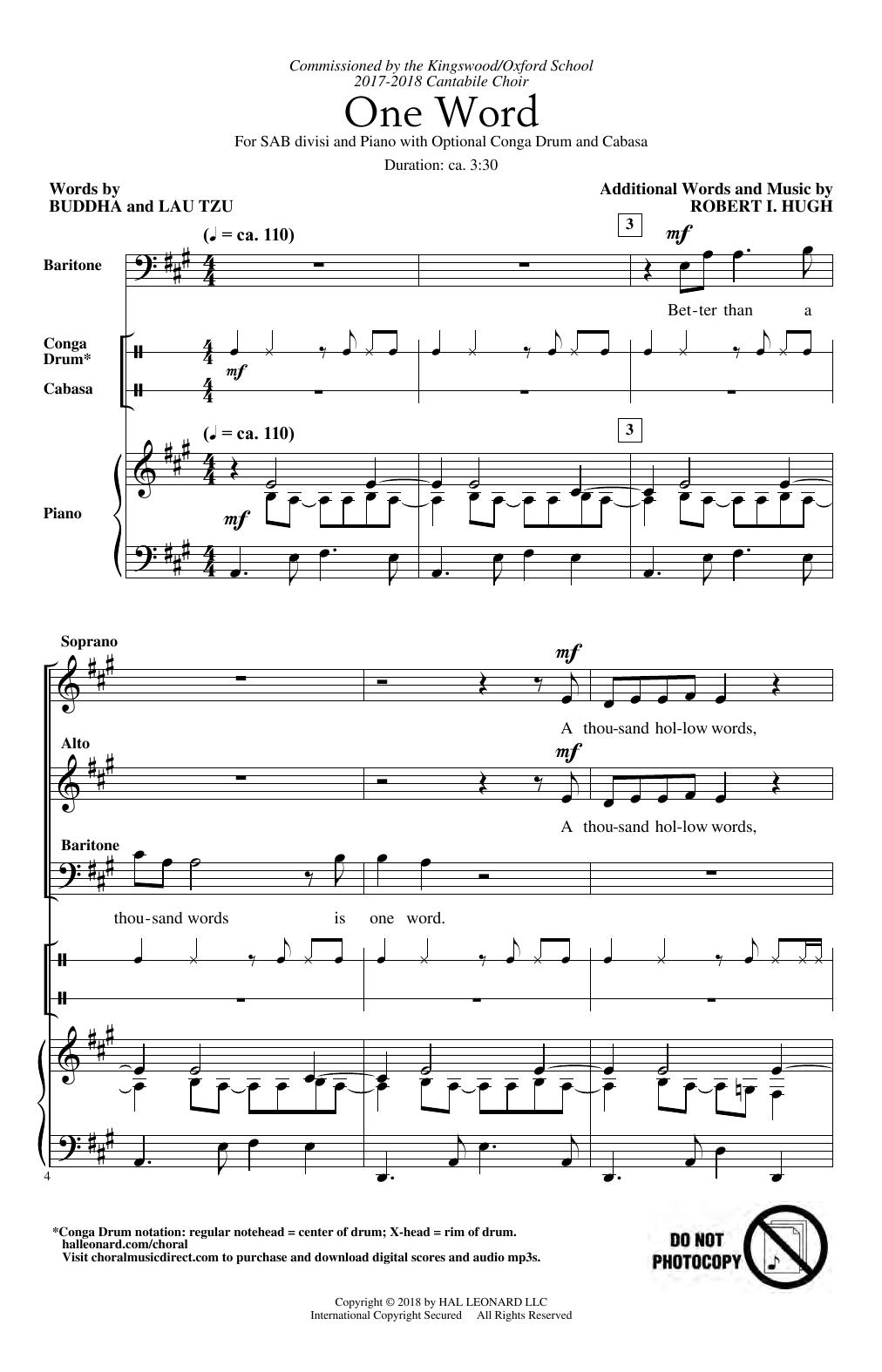 Robert I. Hugh One Word sheet music notes and chords arranged for SAB Choir