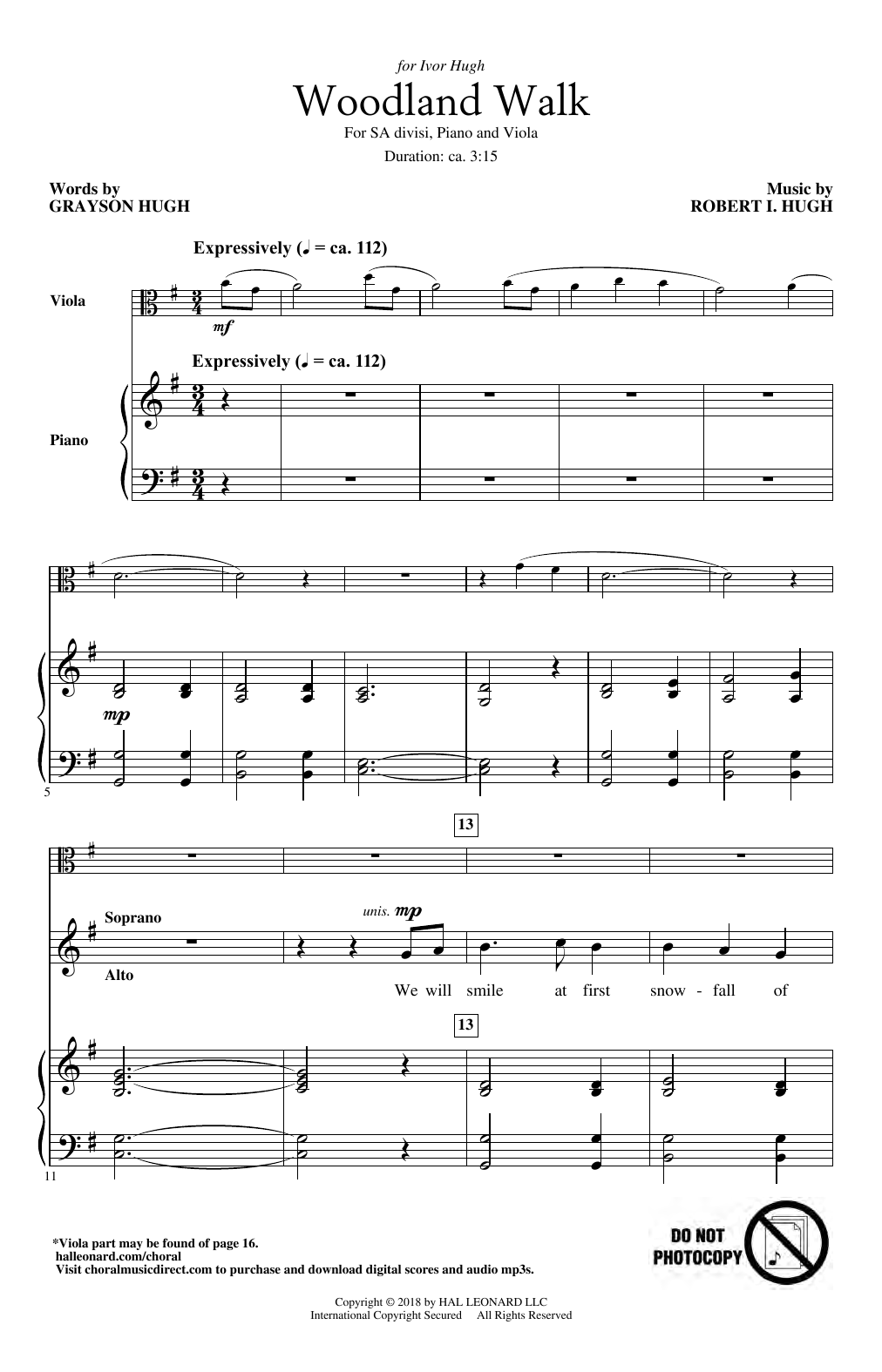 Robert I. Hugh Woodland Walk sheet music notes and chords arranged for 2-Part Choir