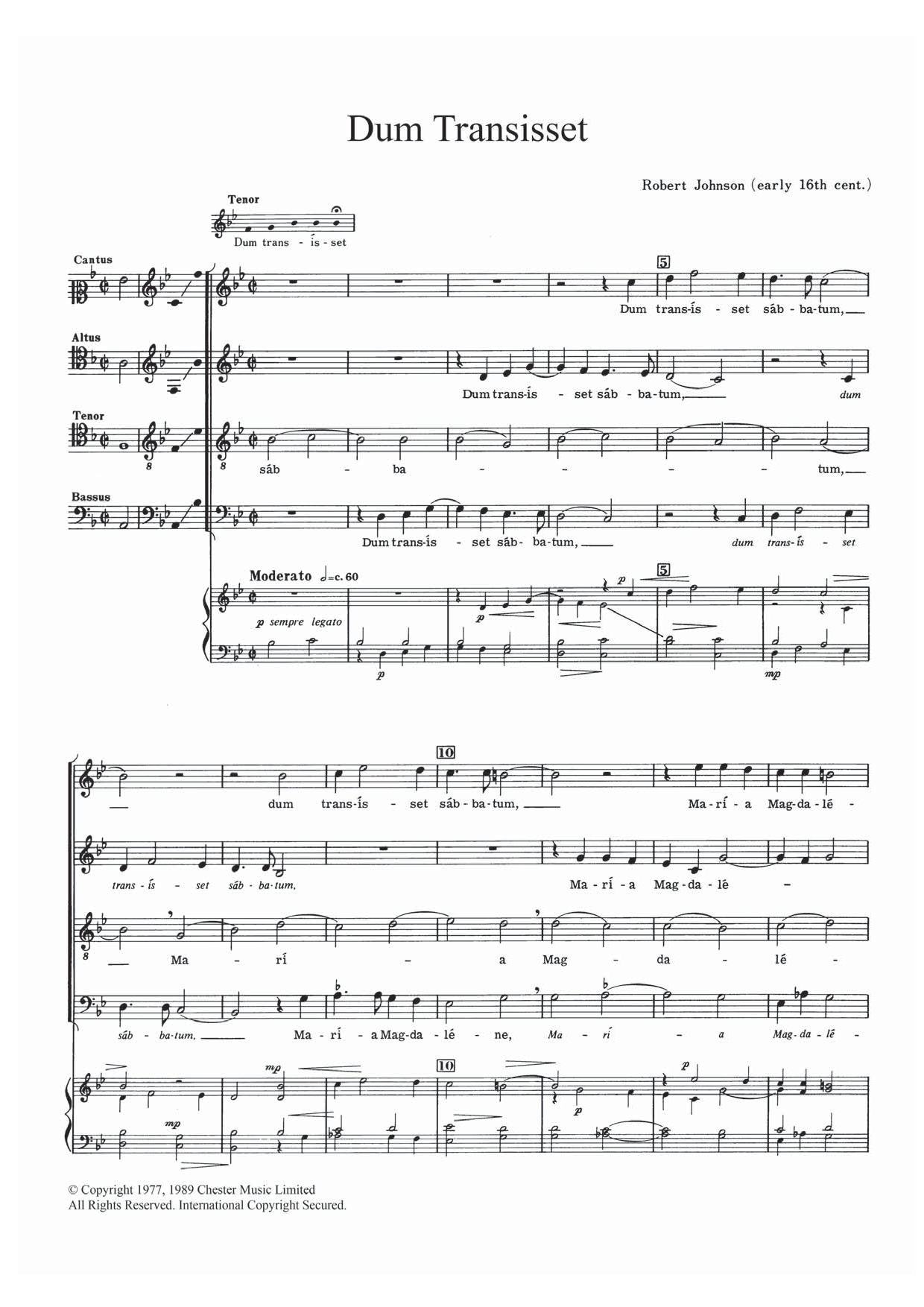 Robert Johnson (16th Century) Dum Transisset sheet music notes and chords arranged for SATB Choir
