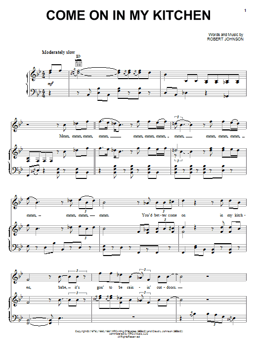 Robert Johnson Come On In My Kitchen sheet music notes and chords arranged for Piano, Vocal & Guitar Chords (Right-Hand Melody)
