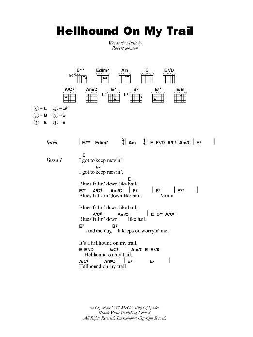 Robert Johnson Hellhound On My Trail sheet music notes and chords arranged for Guitar Chords/Lyrics