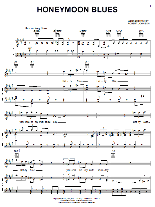 Robert Johnson Honeymoon Blues sheet music notes and chords arranged for Piano, Vocal & Guitar Chords (Right-Hand Melody)