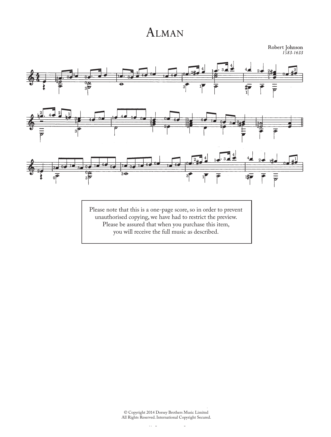 Robert Johnson II Alman sheet music notes and chords arranged for Solo Guitar