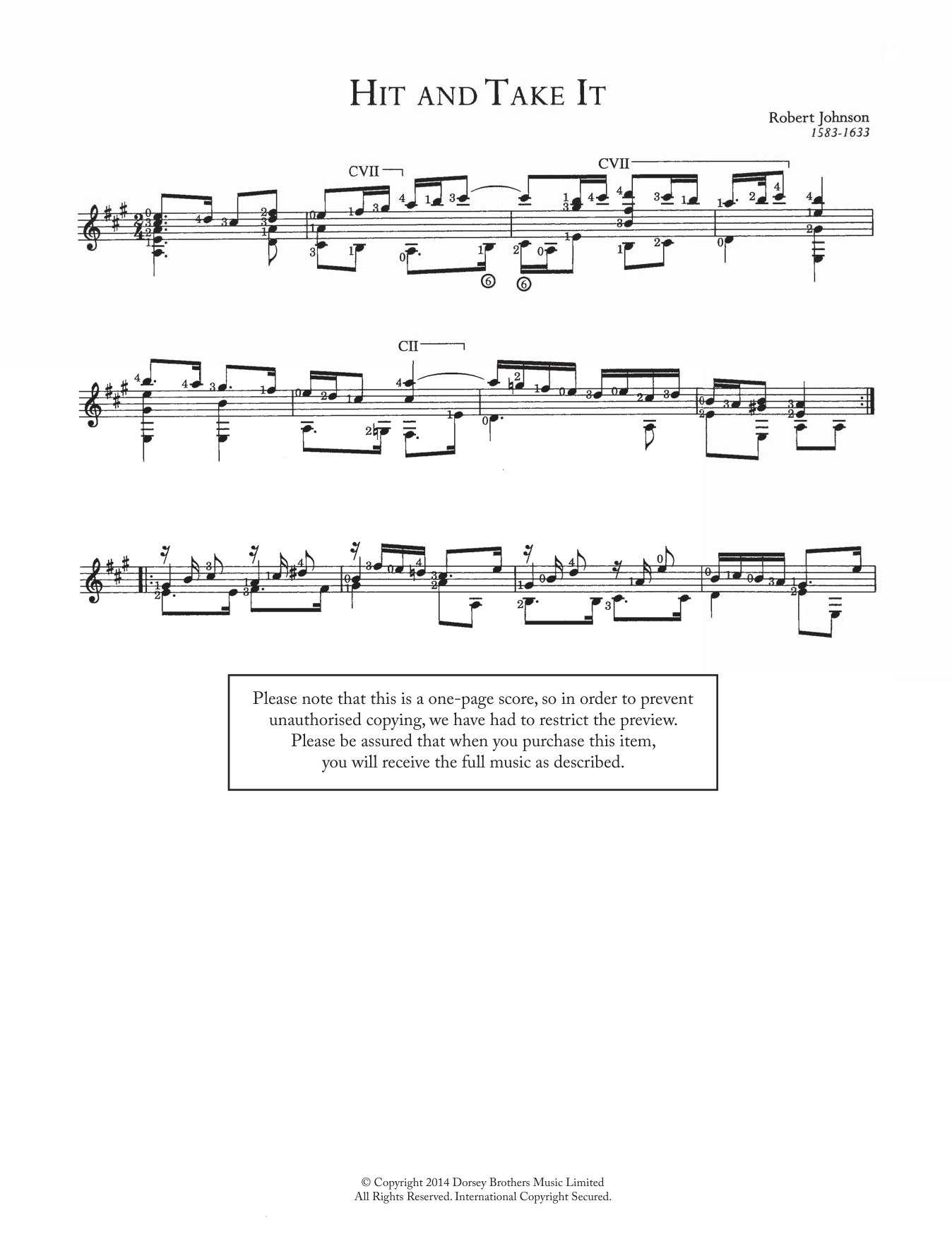 Robert Johnson II Hit And Take It sheet music notes and chords arranged for Solo Guitar