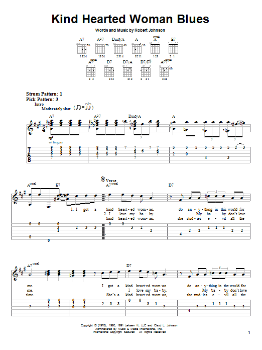Robert Johnson Kind Hearted Woman Blues sheet music notes and chords arranged for Guitar Chords/Lyrics