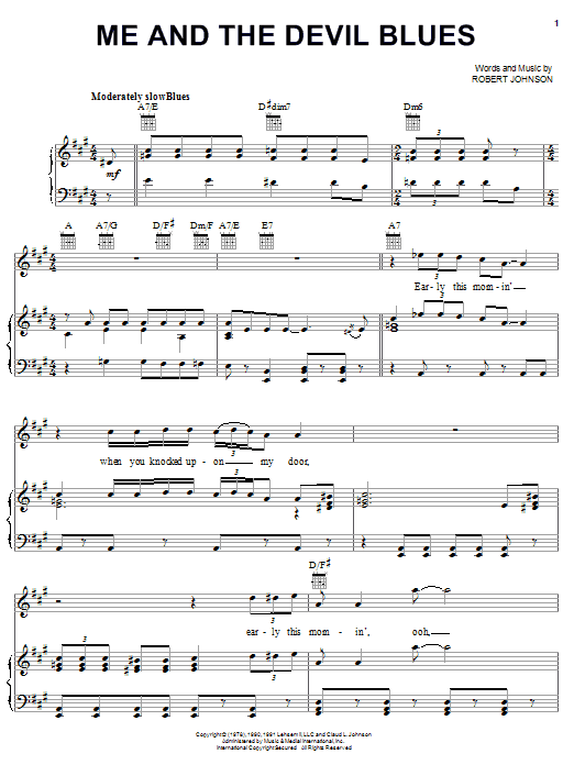 Robert Johnson Me And The Devil Blues sheet music notes and chords arranged for Piano, Vocal & Guitar Chords (Right-Hand Melody)