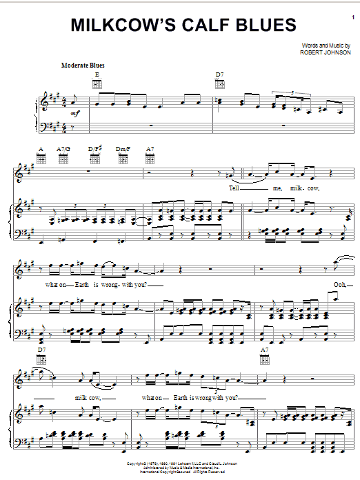 Robert Johnson Milkcow's Calf Blues sheet music notes and chords arranged for Piano, Vocal & Guitar Chords (Right-Hand Melody)