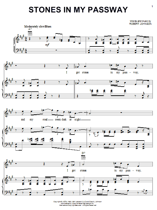 Robert Johnson Stones In My Passway sheet music notes and chords arranged for Piano, Vocal & Guitar Chords (Right-Hand Melody)