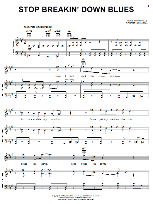 Robert Johnson Stop Breakin' Down Blues sheet music notes and chords arranged for Piano, Vocal & Guitar Chords (Right-Hand Melody)