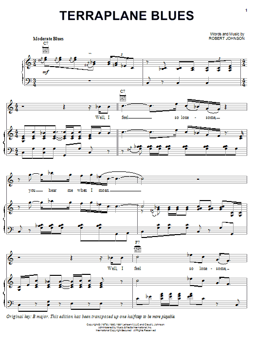 Robert Johnson Terraplane Blues sheet music notes and chords arranged for Piano, Vocal & Guitar Chords (Right-Hand Melody)