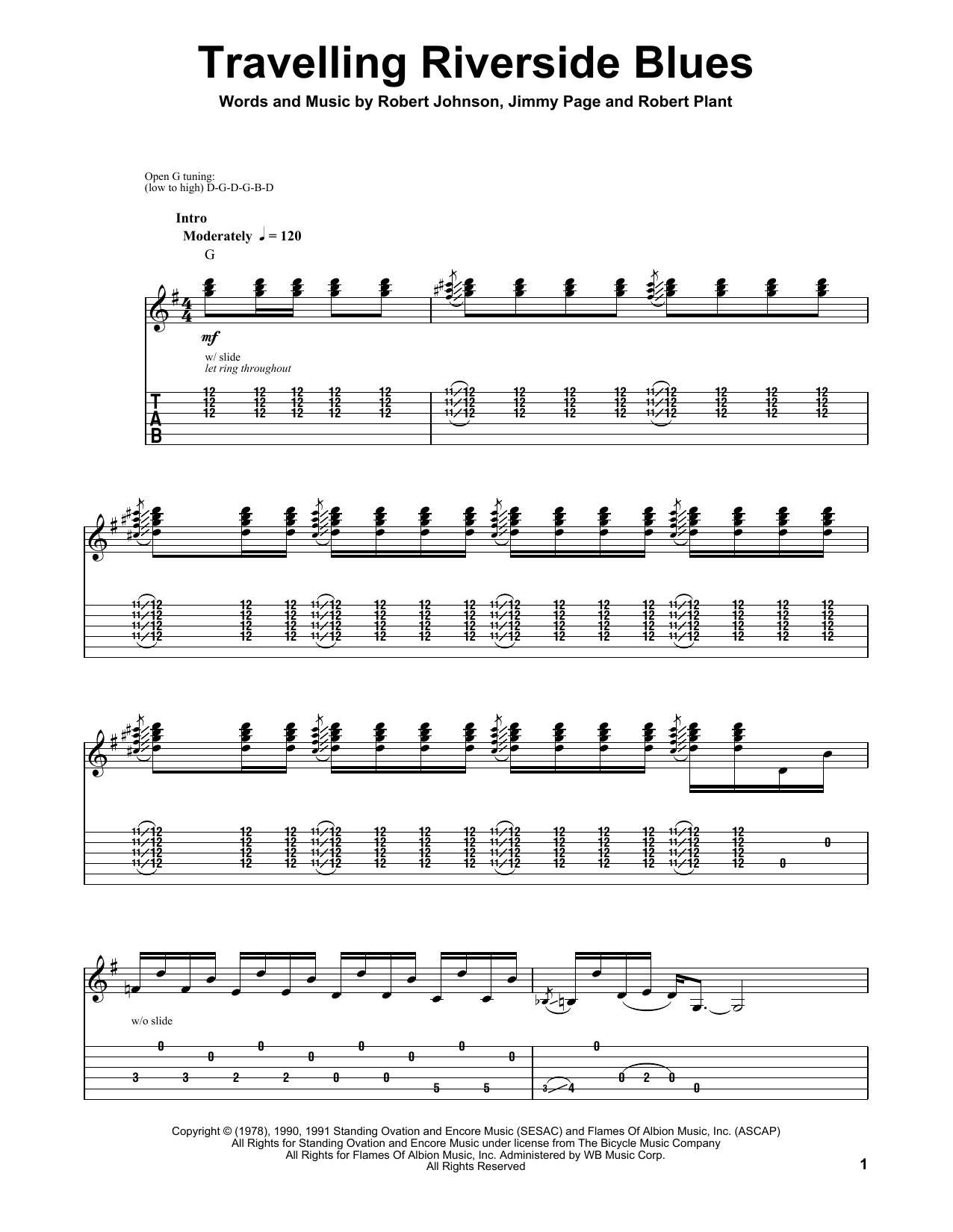 Robert Johnson Travelling Riverside Blues sheet music notes and chords arranged for Guitar Tab (Single Guitar)