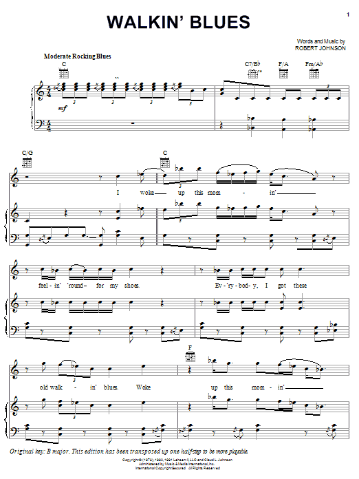 Robert Johnson Walkin' Blues sheet music notes and chords arranged for Piano, Vocal & Guitar Chords (Right-Hand Melody)