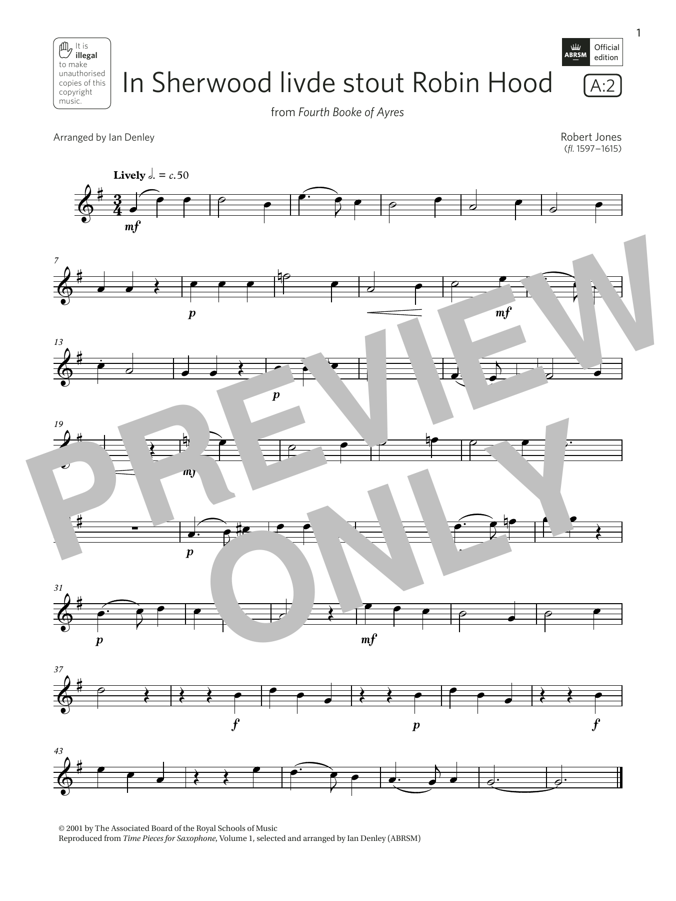 Robert Jones In Sherwood livde stout Robin Hood (Grade 2 List A2 from the ABRSM Saxophone syllabus from 2022) sheet music notes and chords arranged for Alto Sax Solo