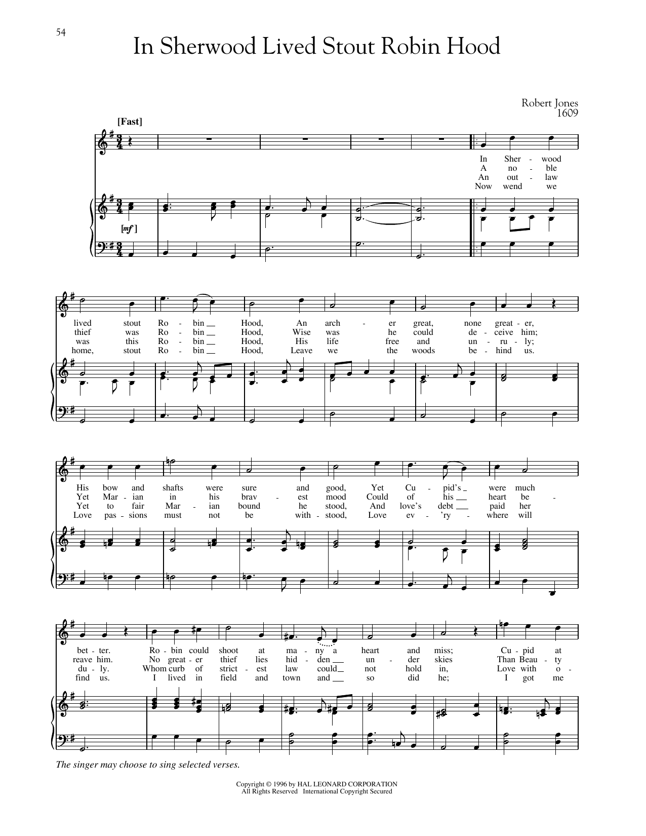 Robert Jones In Sherwood Lived Stout Robin Hood sheet music notes and chords arranged for Piano & Vocal