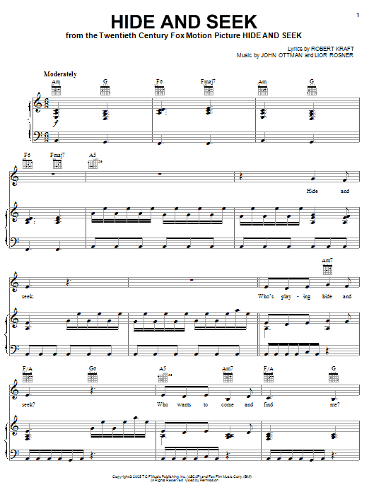 Robert Kraft Hide & Seek sheet music notes and chords arranged for Piano, Vocal & Guitar Chords (Right-Hand Melody)