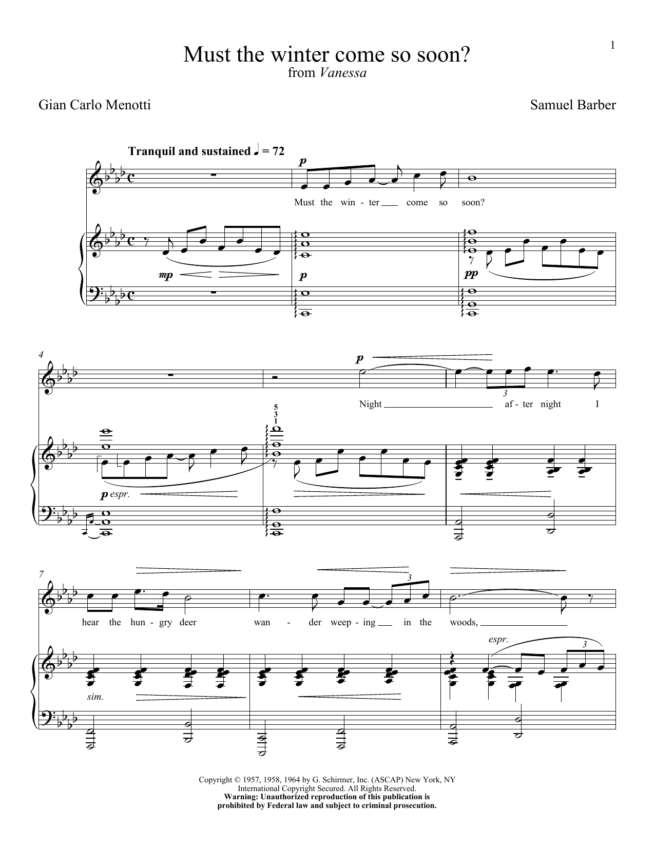Robert L. Larsen Must The Winter Come So Soon? sheet music notes and chords arranged for Piano & Vocal