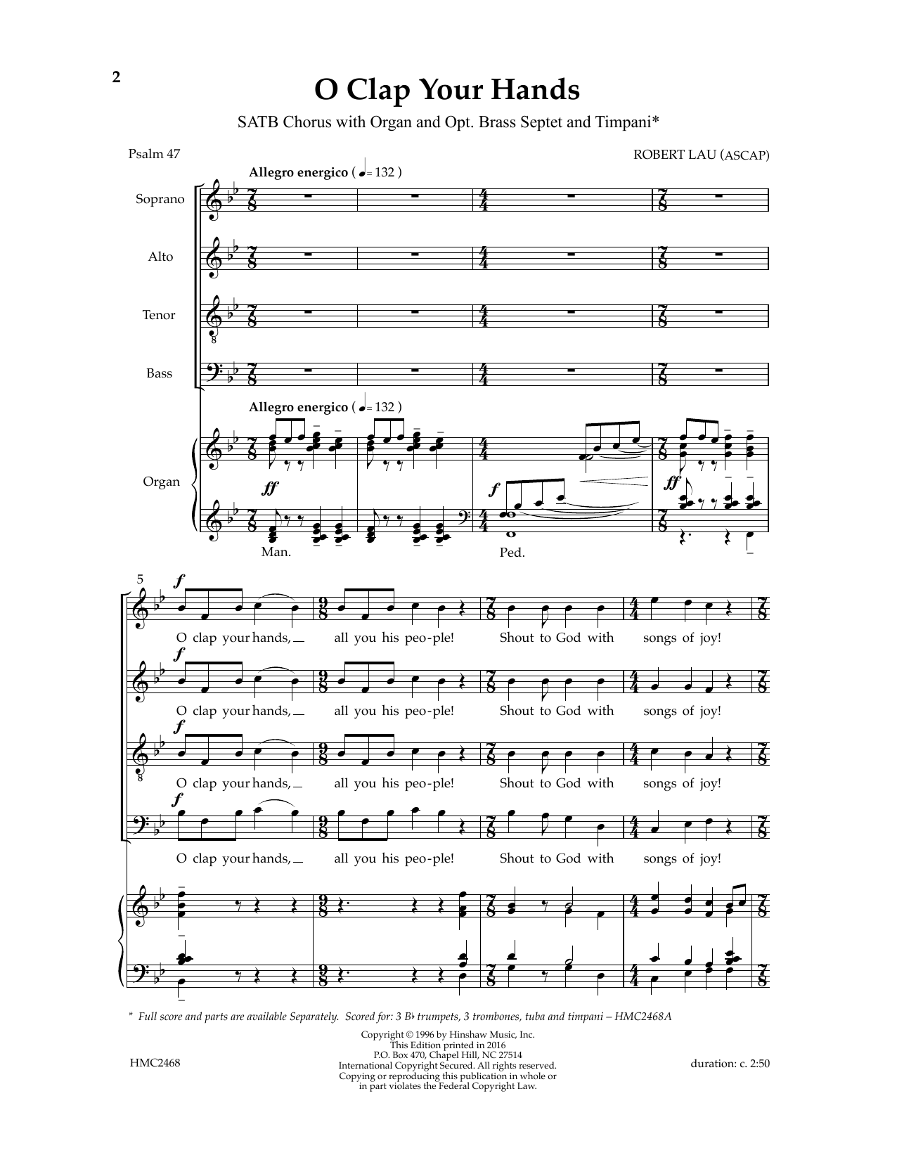 Robert Lau O Clap Your Hands sheet music notes and chords arranged for SATB Choir
