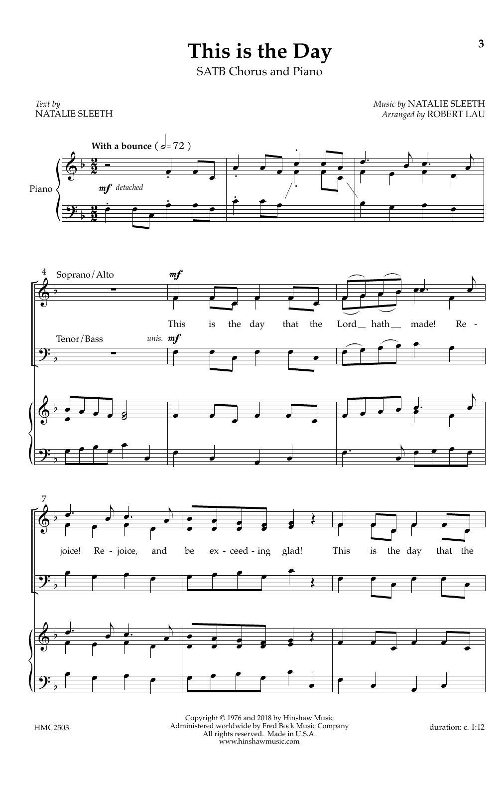 Robert Lau This Is the Day sheet music notes and chords arranged for SATB Choir