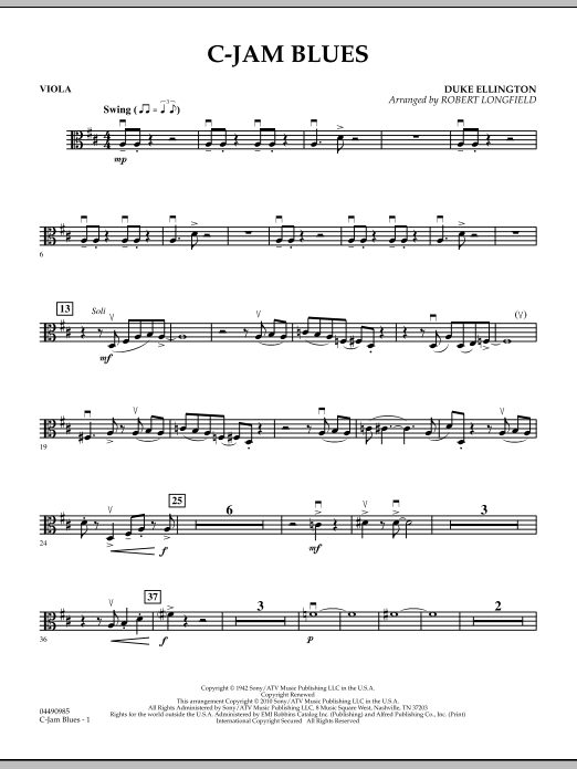 Robert Longfield C-Jam Blues - Viola sheet music notes and chords arranged for Orchestra