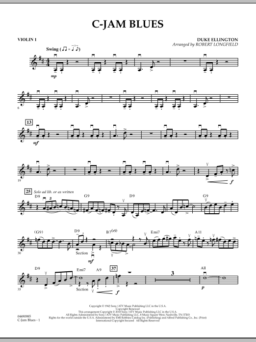 Robert Longfield C-Jam Blues - Violin 1 sheet music notes and chords arranged for Orchestra