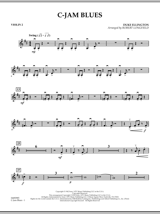 Robert Longfield C-Jam Blues - Violin 2 sheet music notes and chords arranged for Orchestra