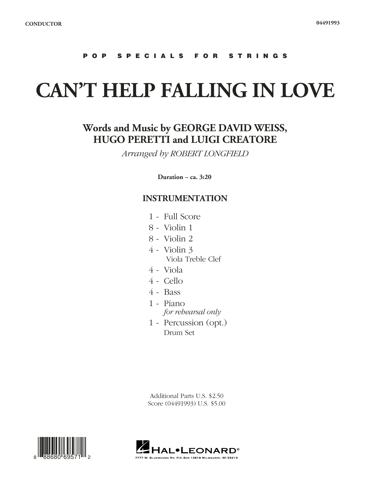 Robert Longfield Can't Help Falling in Love - Conductor Score (Full Score) sheet music notes and chords arranged for Orchestra