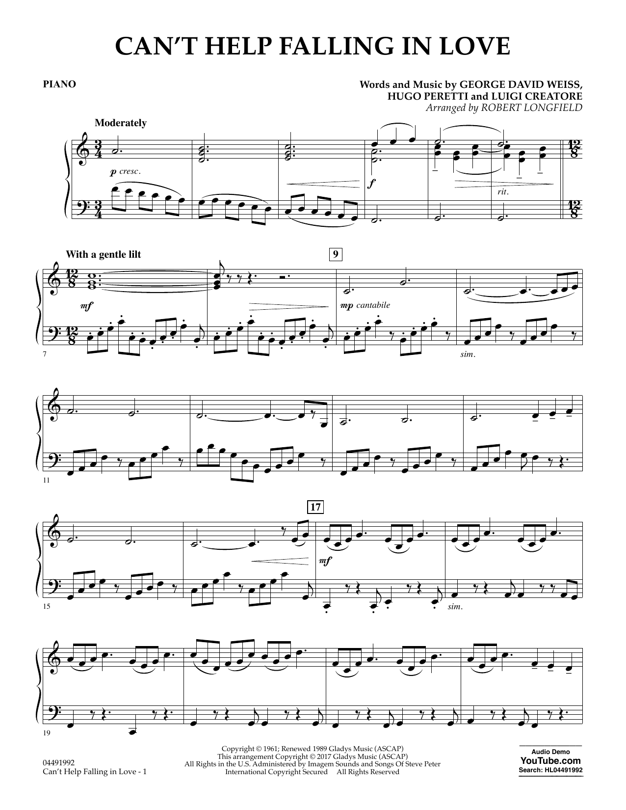 Robert Longfield Can't Help Falling in Love - Piano sheet music notes and chords arranged for Orchestra