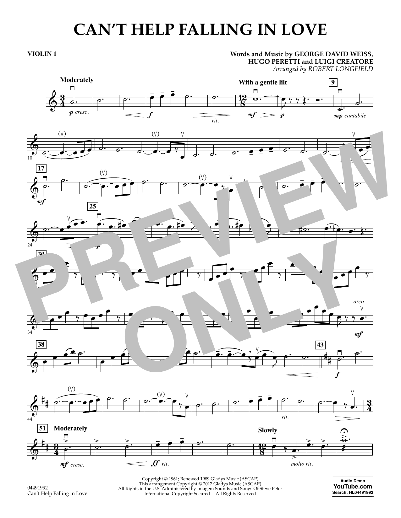 Robert Longfield Can't Help Falling in Love - Violin 1 sheet music notes and chords arranged for Orchestra