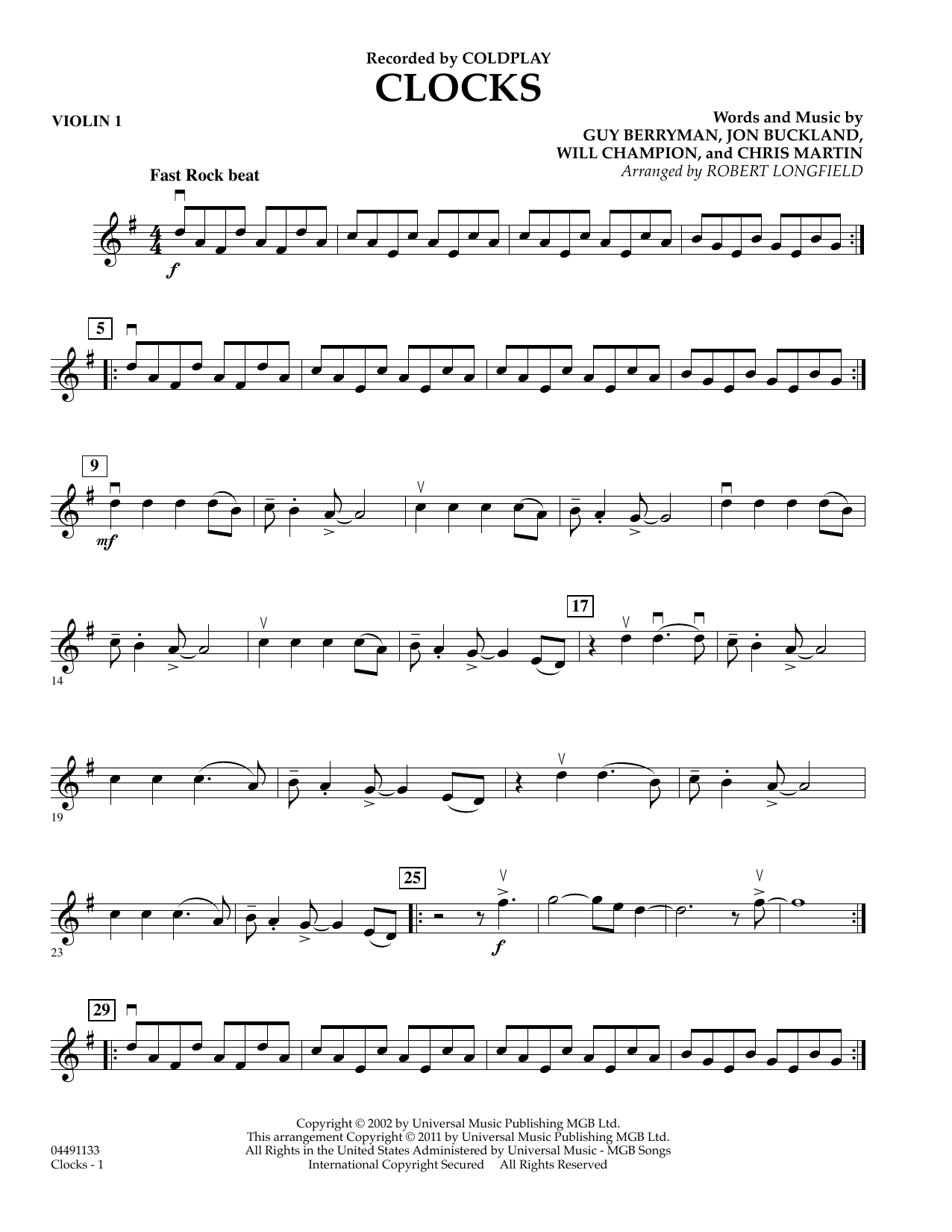 Robert Longfield Clocks - Violin 1 sheet music notes and chords arranged for String Quartet