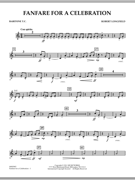 Robert Longfield Fanfare For A Celebration - Baritone T.C. sheet music notes and chords arranged for Concert Band