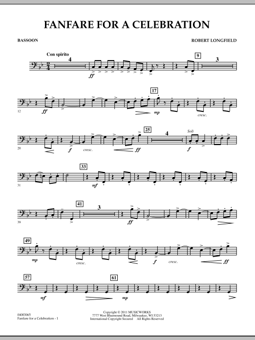 Robert Longfield Fanfare For A Celebration - Bassoon sheet music notes and chords arranged for Concert Band