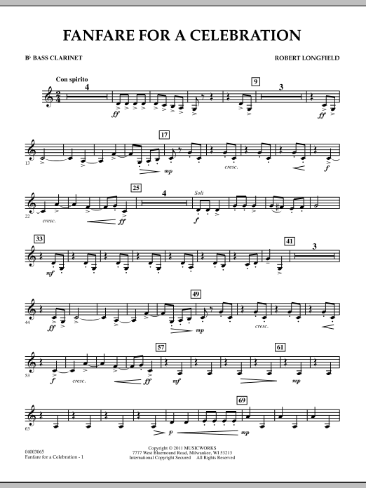 Robert Longfield Fanfare For A Celebration - Bb Bass Clarinet sheet music notes and chords arranged for Concert Band