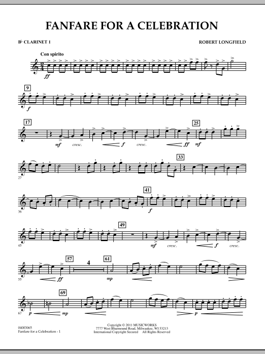 Robert Longfield Fanfare For A Celebration - Bb Clarinet 1 sheet music notes and chords arranged for Concert Band