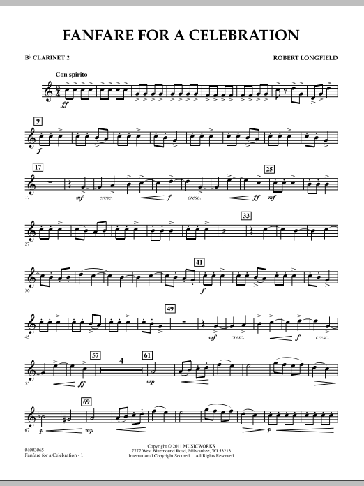 Robert Longfield Fanfare For A Celebration - Bb Clarinet 2 sheet music notes and chords arranged for Concert Band