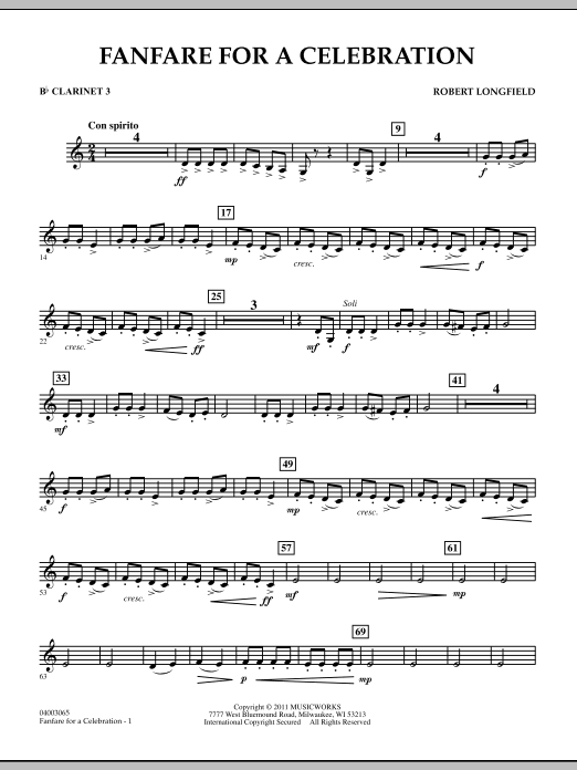 Robert Longfield Fanfare For A Celebration - Bb Clarinet 3 sheet music notes and chords arranged for Concert Band